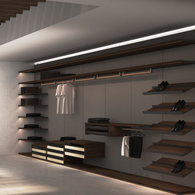 jakość  Sliding Door Master Walk In Closet Furniture Wood Aluminium With Linear LED fabryka