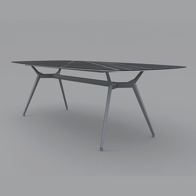 Luxury Dining Room Set Rock Table Top Aluminium Base Dining Table For Villa